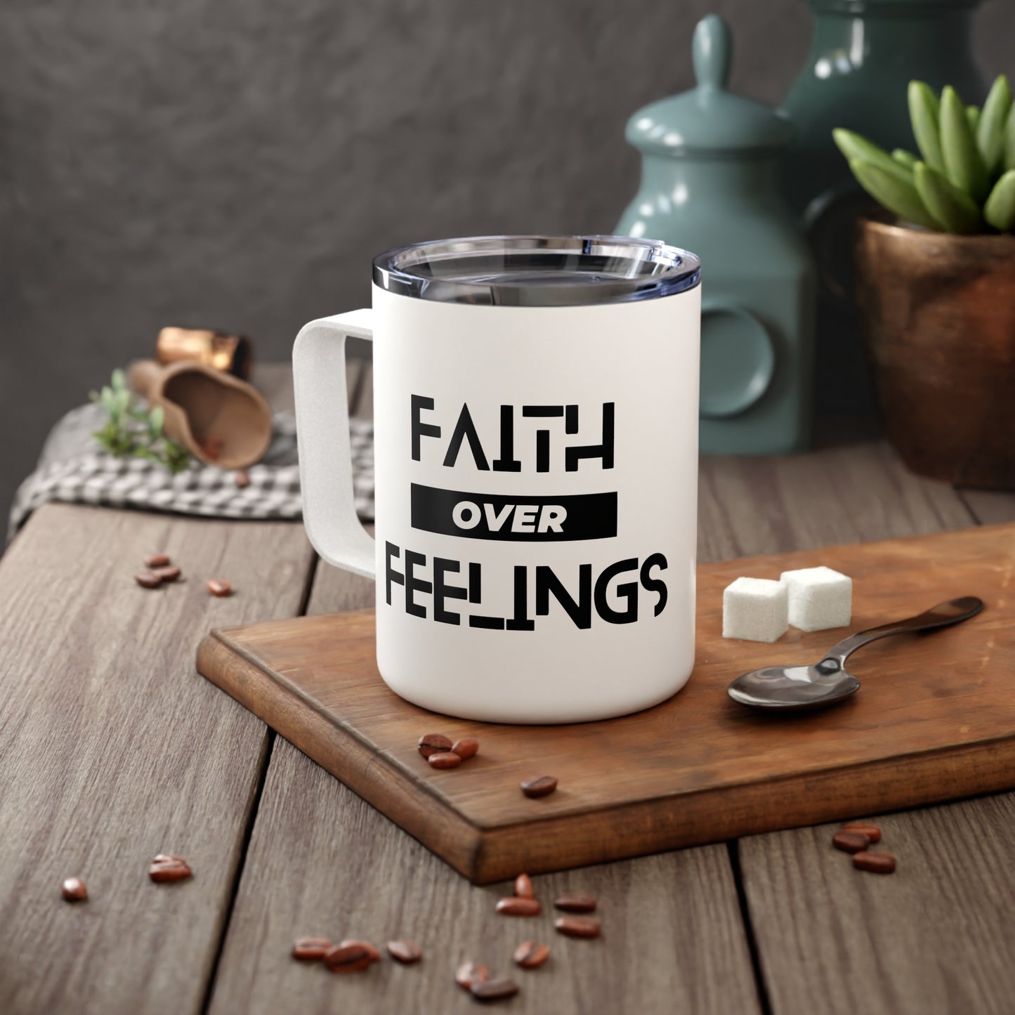 Faith Over Feelings Insulated Coffee Mug, 10oz